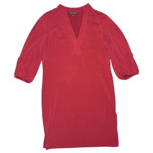 Banana Republic Women's‎ Medium V-Neck 3/4 Sleeve Dress - Maroon Red